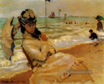  Strand Kunst - Camille auf dem Strand bei Trouville Claude Monet